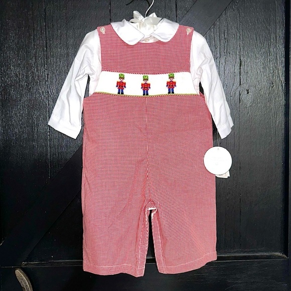NWT Edgehill Collection Baby Embroidered Smocked Christmas Toy Soldier Romper - Picture 1 of 10
